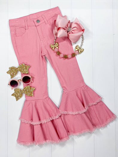 Frayed Double Bell Jeans - PINK